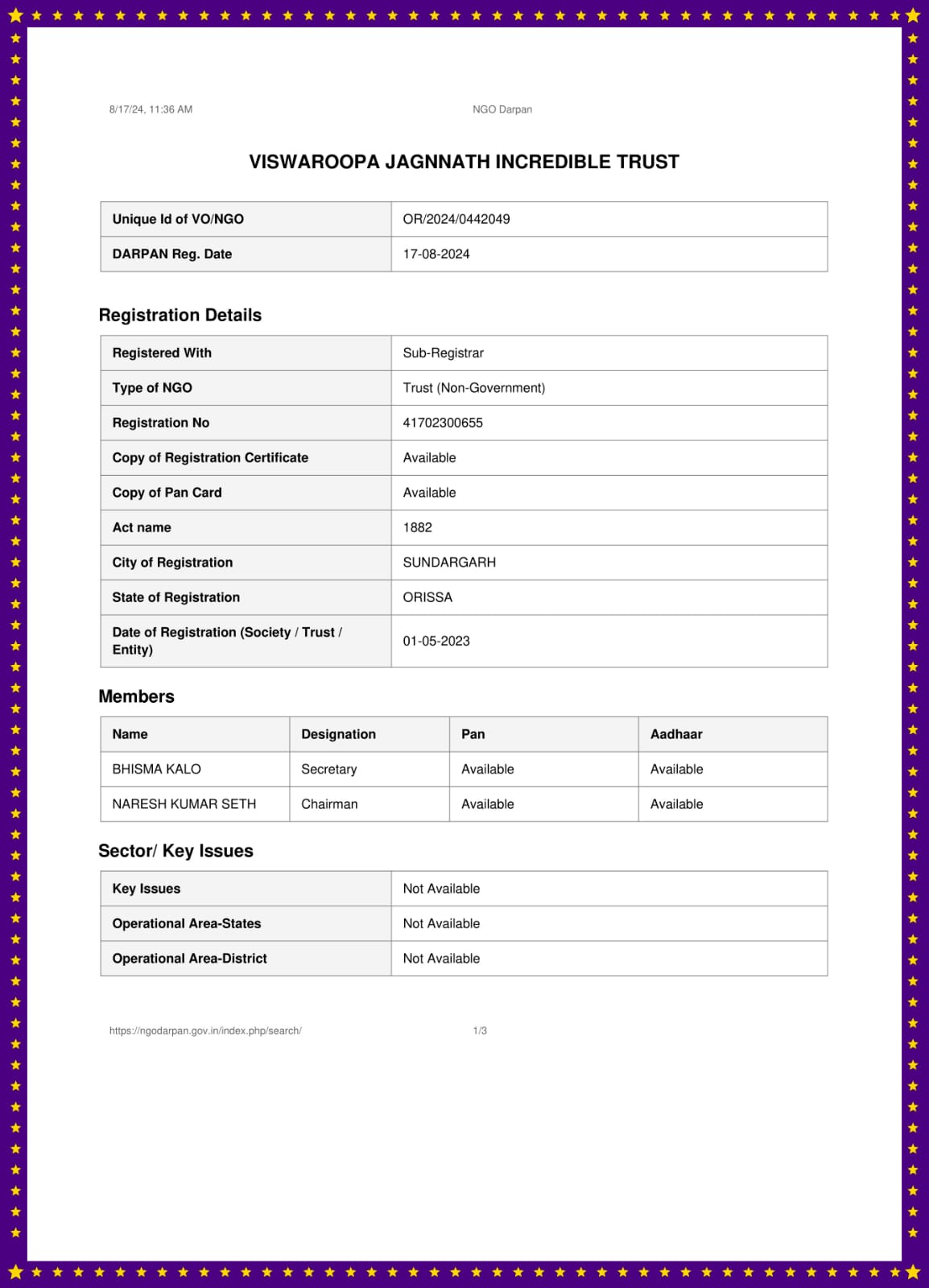 VJItrust Darpan Certificate